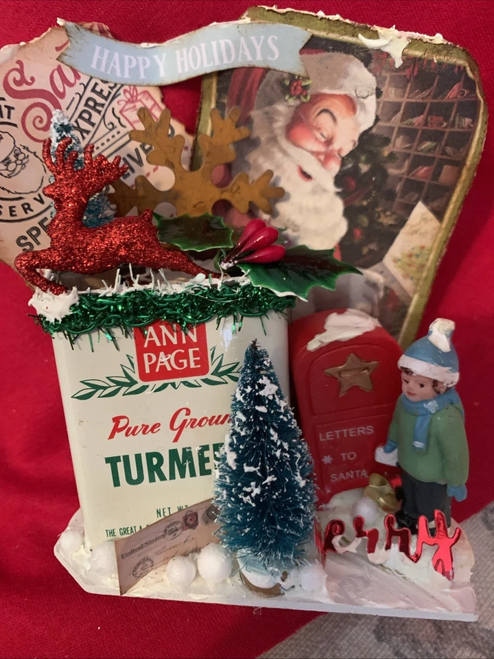 Christmas primitive Postman Spice Tin Riser  Tray - Coffee Bar Decor - Image 1 of 4