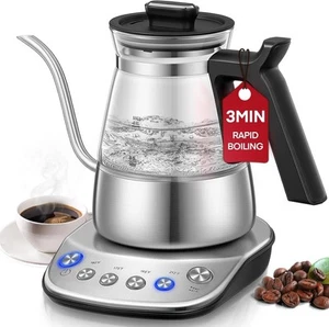 Electric Gooseneck Kettle, Glass Electric Tea Kettle with 4 Temperature Control - Picture 1 of 8
