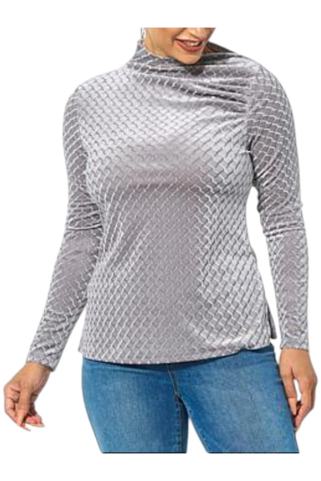 DG2 by Diane Gilman Women's Asymmetric Long-Sleeve Velvet Top Gray - Image 1 of 1