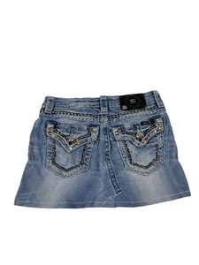 Miss Me Blue Denim Embroidered Mini Skirt W26 - Picture 1 of 3