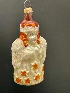 VTG Angel Stars Blown Glass Christmas Ornament Mica Wings Embossed Germany - Picture 1 of 6