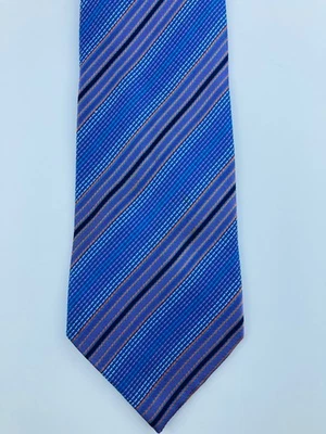 Галстук DONA DONA 100% шелк L 62 дюйма x 4 дюйма лавандовый синий серебристая полоса текстурированный б/у в отличном состоянии No0025 - Изображение 1 из 4