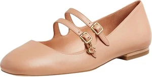 Coach Whitley pelle Mary Jane piatta donna taglia 8,5 legno di faggio fibbia slip on - Foto 1 di 5