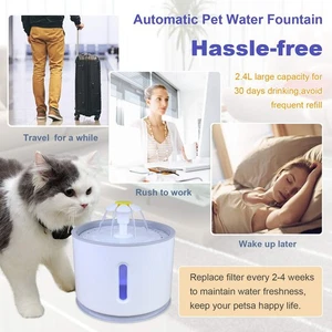 2.4L LED Cat Water Fountain With USB Pet Drinking Fountain For Cats Dogs KMRV - Picture 1 of 15