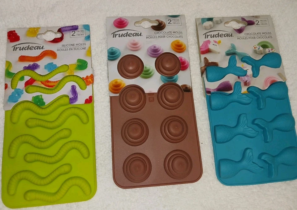 Candy Chocolate Silicone molds Trudeau. Mermaid Tail, Worms, Chocolate. 48 Total - Image 1 of 4