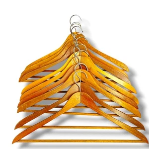 Lot Of 10 Vintage Wooden Lacquered Coat Suit Hangers With Trouser/Pants Bar MCM - Picture 1 of 4