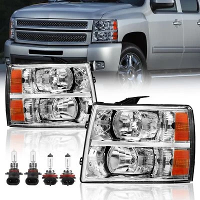 Compatível com 2007-2013 Chevy Silverado 1500 2500HD carcaça cromada faróis lâmpadas livres - Imagem 1 de 4