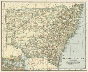 New South Wales, Australia Map; Authentic 1907 (Dated) Cities, Topography, RRs + - Picture 1 of 2