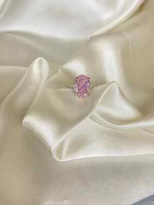 Alianza de diamantes y zafiro rosa natural corte ovalado de 5,30 quilates oro blanco de 14 k 6,5 Foto 1 de 4