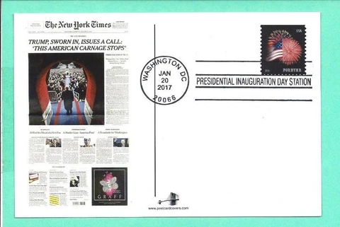 DONALD TRUMP 2017 INAUGURATION 4x6 POSTCARD - W/ THE STAR SPANGLED BANNER STAMP Cover