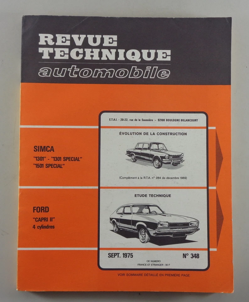 Manual De Reparación Revue Technique Simca 1301 + 1501 Special / FORD CAPRI II - Imagen 1 de 1