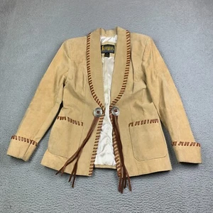 Vintage Diamond Leathers Jacket Womens 10 Tan Suede Fringe Tribal Pockets - Picture 1 of 14