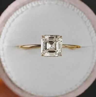 2.2Ct Asscher Cut Lab Created Diamond Solitaire Engagement 14K Gold FInish Ring - Image 1 of 4