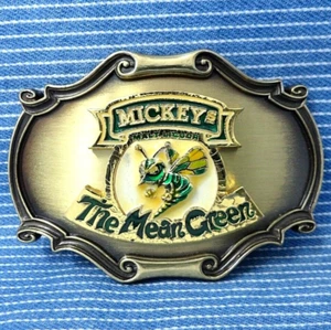 Mickeys Malt Liquor Promo Belt Buckle The Mean Green Vintage 80s Raintree.BMW734 - Picture 1 of 8