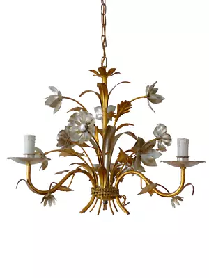 Silver & Gilded Enameled Chandelier Ceiling 70' Regency Mid Century HANS KOGL St - Image 1 of 4