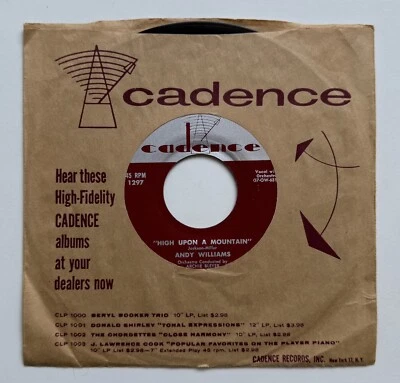 ANDY WILLIAMS CANADIAN SUNSET / HIGH UPON A MOUNTAIN CADENCE RECORD MINT - Image 1 of 3