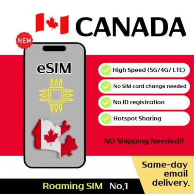 Canada + USA Travel eSIM - 3 to 7Days - 500MB/Day, 1GB/Day , 2GB/Day Unlimited - Image 1 of 4