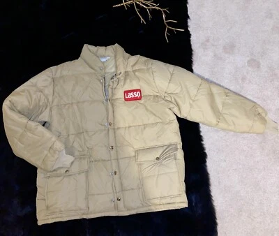 VTG 70s Upstream Premium Division Lasso Tan Puffer Coat Lined Full Zip Snap XL - Image 1 of 4