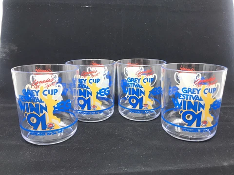 (4) Vintage Grey Cup Festival Winnipeg 1991 Plastic Cups Glasses CFL Football Cover