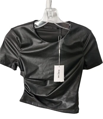 Helmut Lang Women's black faux-leather short sleeve tee ( XS) - Image 1 of 4