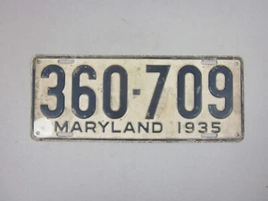 MARYLAND 1935 licence/number plate US/United States/USA/American 360 709 - Foto 1 di 6