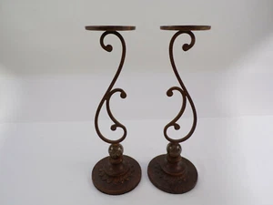 Vintage Metal Pedestal Candle Stands 13" Elegant Design Unique Marble Ball b23 - Picture 1 of 9