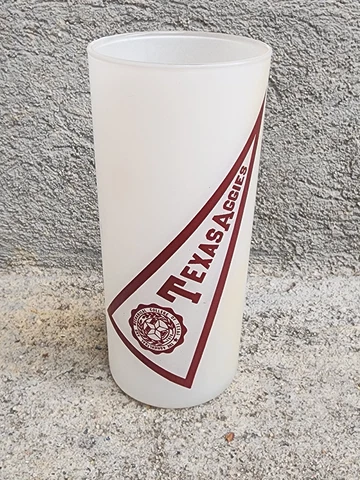 Vintage Texas A & M Aggies Pennant Frosted Drinking Glass Tumbler, Clear Bottom Cover