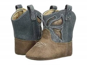 Baby Deer Denim Brown Distressed Western Boot with Butterfly Baby Size 0 1 2 3 - Picture 1 of 1