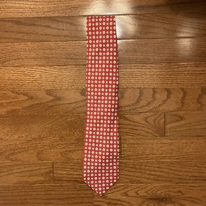 Luciano Barbera Neck Tie NWT Red with Cream and Blue  Spheres 100% Silk - Picture 1 of 3