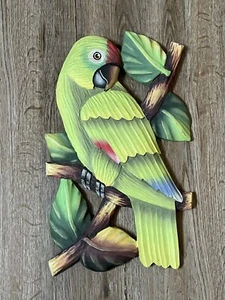 wooden Hand Painted Parrot Plaque Wall Hanging Tropical Tiki Large - Picture 1 of 12