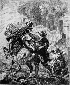 ENLÈVEMENT de REBECCA (scène biblique)- Gravure du 19e siècle, d'après Delacroix - Picture 1 of 2