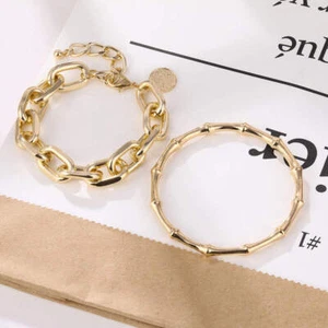Damen Retro Münze mehrlagiges Armband einfache dicke Kette übertrieben Bambusglied - Bild 1 von 7