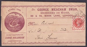 1889 Advertising Envelope George Meacham Swan Cider Merchant Cidre Holbrook 1/2d - Picture 1 of 2