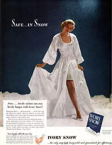 Lady in Gorgeous Peignoir SLIP Ivory Snow NYLONS STAY LOVELY LONGER ‘48 Print Ad - Picture 1 of 1