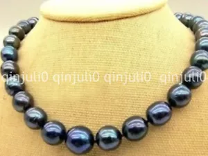 Collana di perle naturali nere di Tahiti originali 9-10 mm chiusura in oro giallo 18" 14 kt - Foto 1 di 3