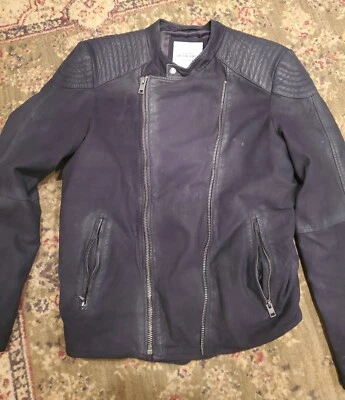 Chaqueta motera Jack and Jones de cuero gamuza oveja negra Foto 1 de 4