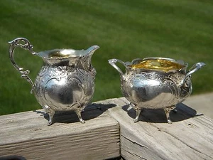 1952 Swedish .830 Silver Footed Sugar Bowl & Cream Pitcher With Gold Wash  - Picture 1 of 11