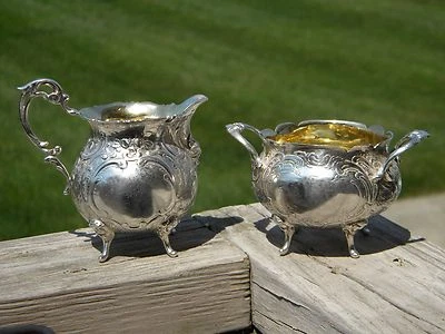 1952 Swedish .830 Silver Footed Sugar Bowl & Cream Pitcher With Gold Wash  - Image 1 of 4