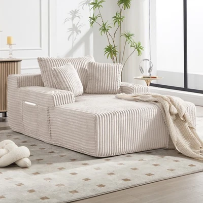 NUEVO⚡66" Chaise Lounge Chaise Interior, Sofá Deshuesado Tapizado Pana Gran Tamaño Foto 1 de 4