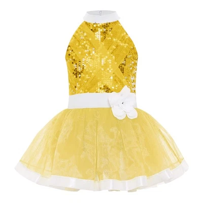 Kids Girls Tutu Dress Princess Dresses Outfit Dancewear Gymnastic Sequins Jazz - Image 1 of 4
