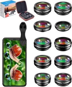 Apexel Handy-Objektiv 10 in 1 Fisheye Weitwinkel Teleskop-Makrolinse für Telefon - Bild 1 von 8
