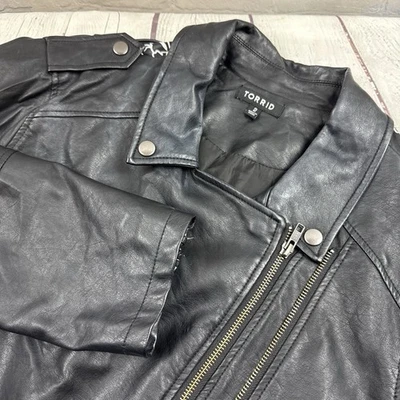 Torrid Black Floral Faux Leather Moto Jacket Size 2 - Image 1 of 4