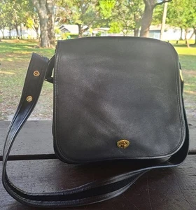 Vintage COACH BLACK STEWARDESS TURN LOCK SHOULDER BAG Authentic Full Leather!!! - Picture 1 of 7
