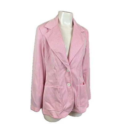 Chaqueta Camisa Blazer Vintage Rosa y Blanco Rayas/Mujer Grande  Foto 1 de 4