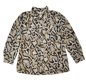 JM Collection Shirt Size 12 Snakeskin Print Long Sleeve Roll Tab Chest Pockets - Picture 1 of 10