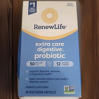 Probiótico digestivo Renew Life EXTRA CARE 50 mil millones de UFC 30 cápsulas 10/2025 Foto 1 de 4