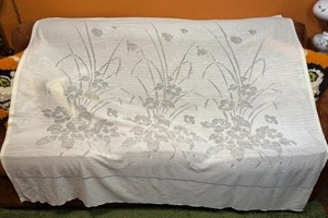 Tenda doccia vintage panna trasparente anni 70 80 JC Penney poly rayon design pizzo floreale - Foto 1 di 9