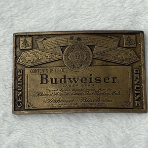 Vintage 1970s-era Budweiser Beer Brass Belt Buckle Anheuser-Busch A-168 - Picture 1 of 11
