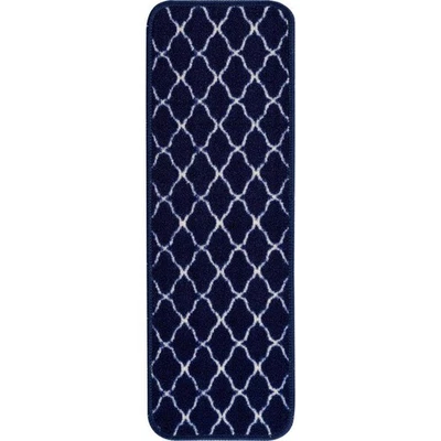 Alfombra Beverly enrejado azul marino 26x8,5 pulgadas antideslizantes cubiertas de banda de rodadura de escalera respaldo de goma 11 piezas Foto 1 de 4