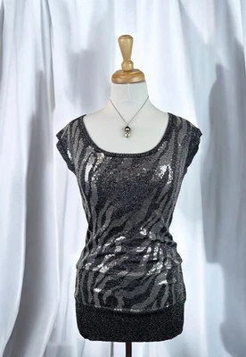 Top tejido estampado animal brillante metálico con lazo trasero Y2K glamour festival fiesta talla M Foto 1 de 4